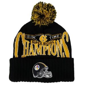 Pittsburgh Steelers Mitchell & Ness NFL Cuff Knit Beanie Pom Hat Cap Black New